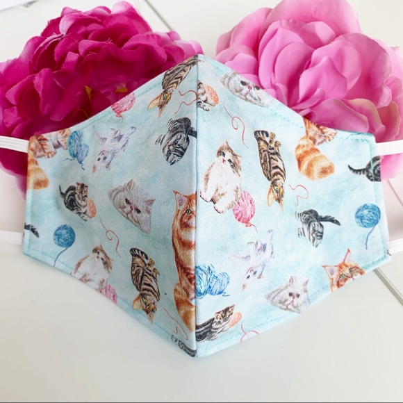 2/$20 Triple Layer Handmade Face Mask cat kitty - Picture 2 of 7